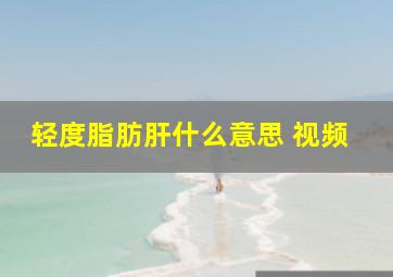 轻度脂肪肝什么意思 视频